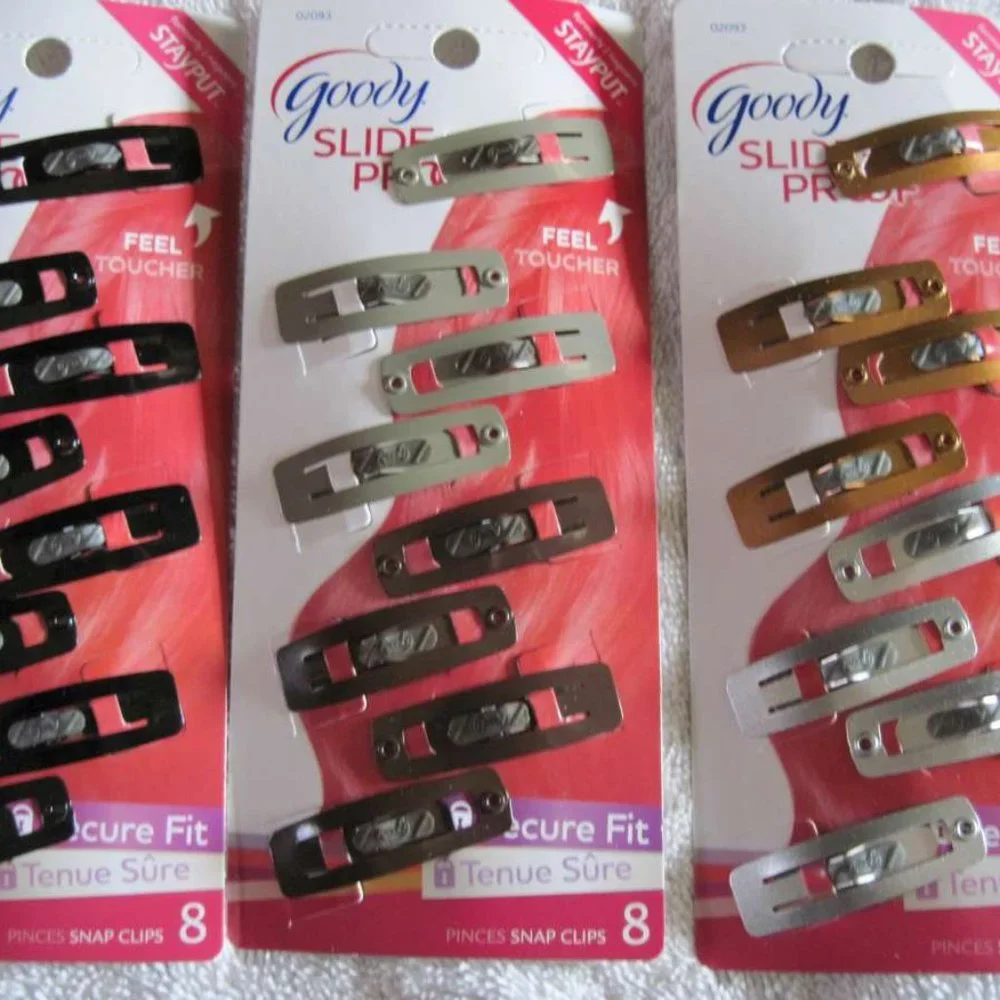 8 Goody Stay Put Slide Proof Hair Snap Clips Secure Hold Fit Black Blonde Silver